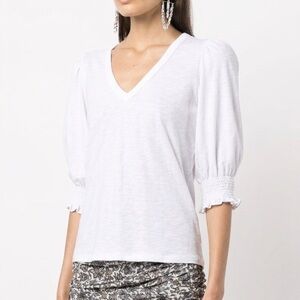 Veronica Beard Jacie White Puff Sleeve Pima Cotton T-Shirt L